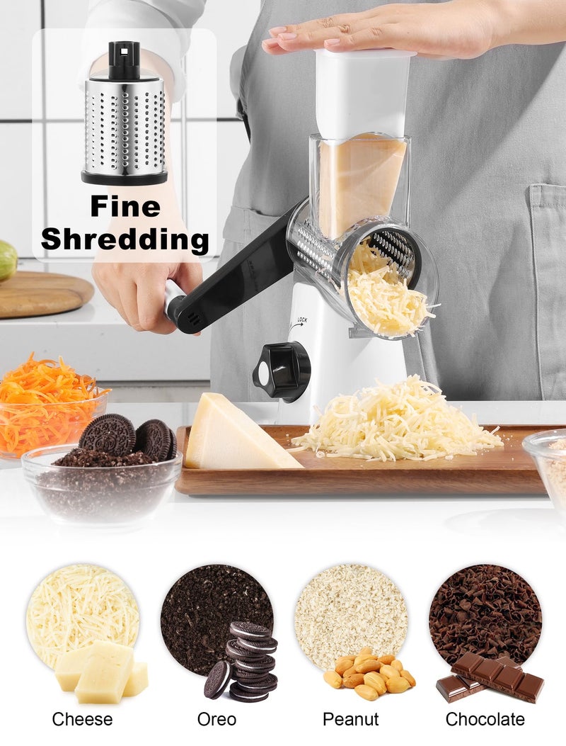 GDL Cheese Grater Rotary, Rotary Grater for Kitchen, Kitchen Grater Vegetable Slicer with 3 Drum Blades, Fast Cutting Cheese Shredder for Vegetables and Nuts - Image 4